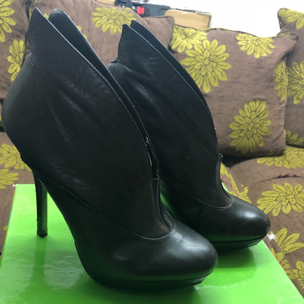 Charles David Black Leather Python Heel Booties - image 1